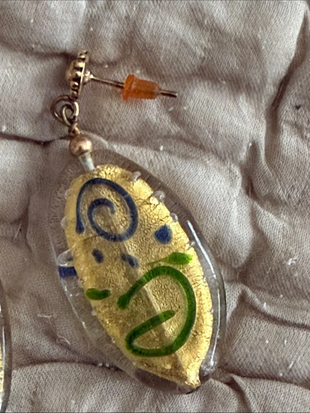 Exquisite blown glass pierced earrings post style gold lime green cobalt blue